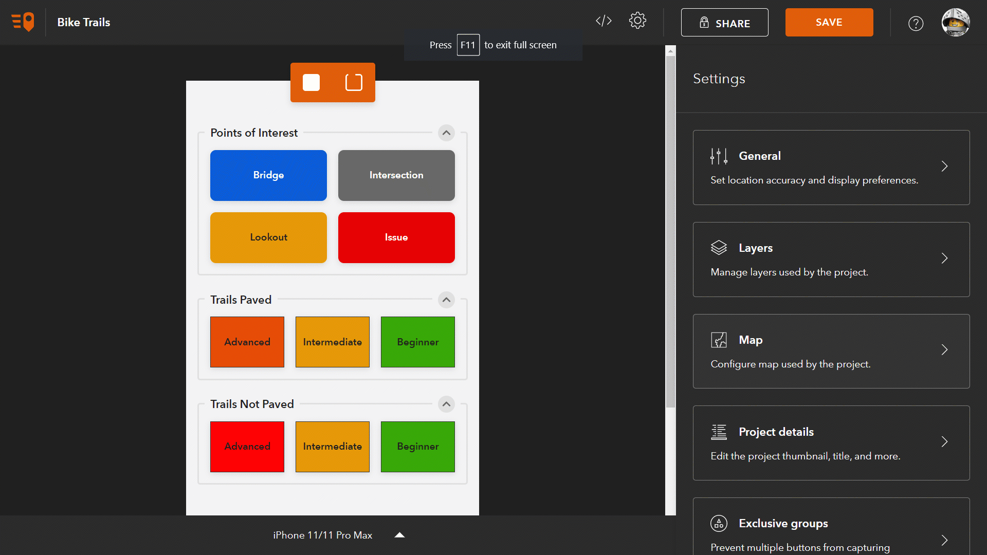 QuickCapture designer. Configuring maps.